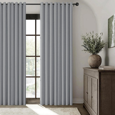 Ameha Silver Linen 100%blackout Eyelet Curtain Energy Efficient Thermal Insulated Ready Made For Living Room Curtains 90''x90'' - image 1