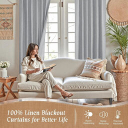 Ameha Silver Linen 100%blackout Eyelet Curtain Energy Efficient Thermal Insulated Ready Made For Living Room Curtains 90''x90'' - thumbnail 5