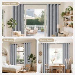 Ameha Silver Linen 100%blackout Eyelet Curtain Energy Efficient Thermal Insulated Ready Made For Living Room Curtains 90''x90'' - thumbnail 2