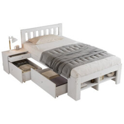 Btm 3Ft Single Wooden Storage Bed 90  X 190 Cm, Bedside Table, 2 Drawers, Storage Shelves, Reversible Layout, White - thumbnail 8