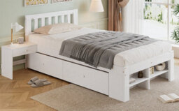 Btm 3Ft Single Wooden Storage Bed 90  X 190 Cm, Bedside Table, 2 Drawers, Storage Shelves, Reversible Layout, White - thumbnail 9