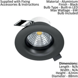 Black Aluminium 6W Built-In Led Flush Downlight For Walls And Ceilings - thumbnail 2