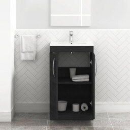 Royal Bathrooms Turin Hale Black 500mm Floor Standing Vanity Unit 2 Door With Minimalist Basin Sink - thumbnail 5