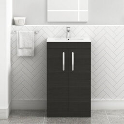 Royal Bathrooms Turin Hale Black 500mm Floor Standing Vanity Unit 2 Door With Minimalist Basin Sink - thumbnail 1