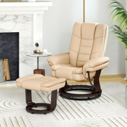 Homcom Swivel Manual Recliner And Footrest Set Pu Leather Lounge Chair Beige - thumbnail 8