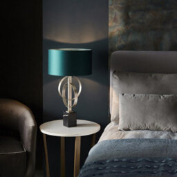 Luminosa Lighting Luminosa Trento Table Lamp Antique Silver Leaf & Teal Satin Fabric - thumbnail 3