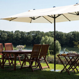 Wyld And Coco Beige Oval Garden Parasol 247 Cm Aluminium Frame Crank-Operated Weather Resistant - thumbnail 2