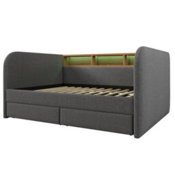 Abrihome Grey Linen 3Ft Daybed With Headboard Storage, Led Usb-C Light & 2 Drawers, 90X190Cm - thumbnail 7