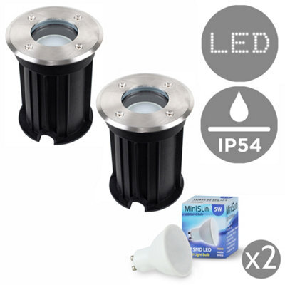 Valuelights Pack Of 2 Bushed Chrome Ip54 Rated Outdoor Garden Walk Over Lights Complete With 5W Gu10 Led Bulbs 3000K Warm White - image 1