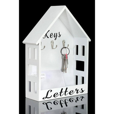 Letter Rack & Key Holder House Hooks Storage Wall Hanging White - image 1
