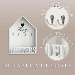 Letter Rack & Key Holder House Hooks Storage Wall Hanging White - thumbnail 2