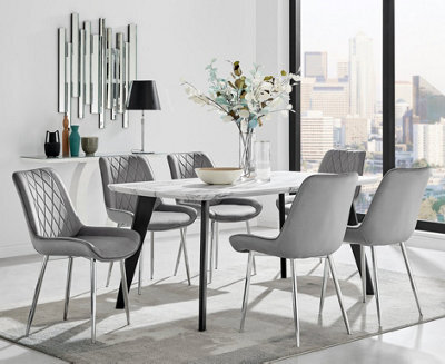 Furniturebox Andria Black Leg Marble Effect Dining Table And  6 Grey Pesaro Silver Leg Chairs - image 1
