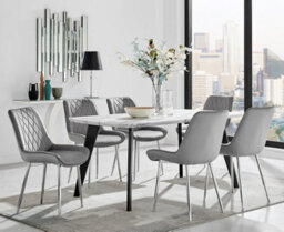 Furniturebox Andria Black Leg Marble Effect Dining Table And  6 Grey Pesaro Silver Leg Chairs