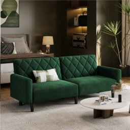 Yaheetech Velvet 2 Seater Convertible Sofa - Green