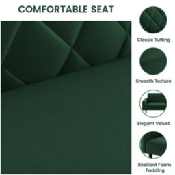 Yaheetech Velvet 2 Seater Convertible Sofa - Green - thumbnail 4