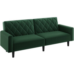 Yaheetech Velvet 2 Seater Convertible Sofa - Green - thumbnail 2