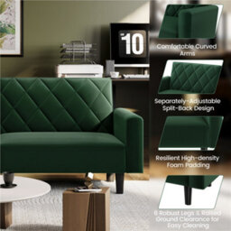 Yaheetech Velvet 2 Seater Convertible Sofa - Green - thumbnail 5
