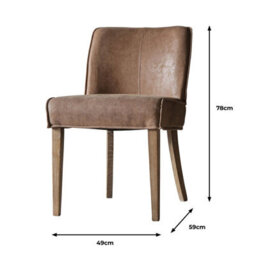 Xample Gallery Tarnby Brown Leather Dining Chairs Set Of 2 - Vintage Oak Finish Legs, Soft Tan Leather Upholstery, H49Cm Seat Height - thumbnail 2