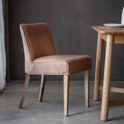 Xample Gallery Tarnby Brown Leather Dining Chairs Set Of 2 - Vintage Oak Finish Legs, Soft Tan Leather Upholstery, H49Cm Seat Height