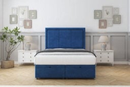 "Comfort Savoy Navy Plush Ottoman Bed With Mattress With 26"" Strutted Headboard 2'6 Small Single" - thumbnail 1