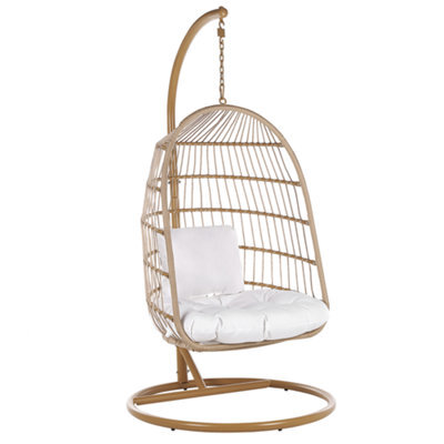 Beliani Hanging Chair With Stand Allera Pe Rattan Beige - image 1