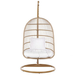 Beliani Hanging Chair With Stand Allera Pe Rattan Beige - thumbnail 5