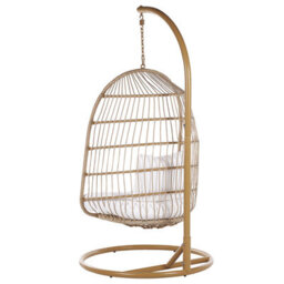 Beliani Hanging Chair With Stand Allera Pe Rattan Beige - thumbnail 6