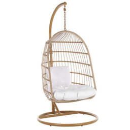 Beliani Hanging Chair With Stand Allera Pe Rattan Beige - thumbnail 1