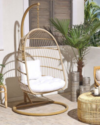 Beliani Hanging Chair With Stand Allera Pe Rattan Beige - thumbnail 2