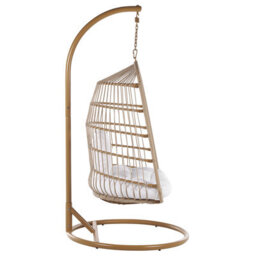 Beliani Hanging Chair With Stand Allera Pe Rattan Beige - thumbnail 7