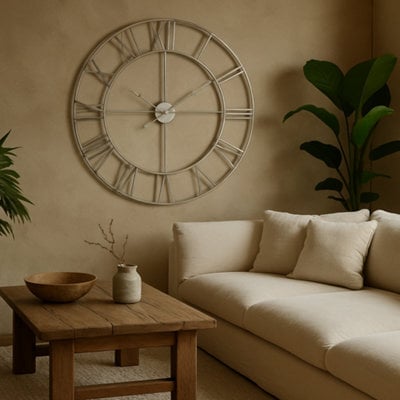 Wyld Haus 800mm Industrial Silver Open-Frame Wall Clock With Oversized Roman Numerals - image 1