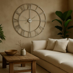 Wyld Haus 800mm Industrial Silver Open-Frame Wall Clock With Oversized Roman Numerals - thumbnail 1