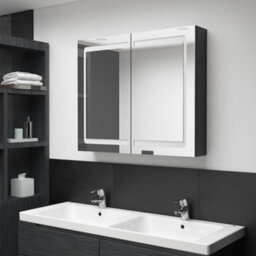 Berkfield Stylish Led Bathroom Mirror Cabinet Shining Black 80X12X68 Cm - thumbnail 2