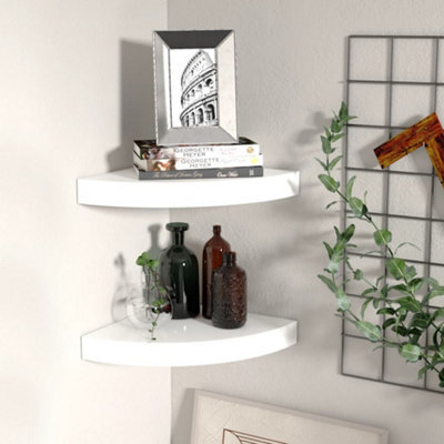 Vidaxl Floating Corner Shelves 2 Pcs High Gloss White 25X25X3.8 Cm Mdf - image 1
