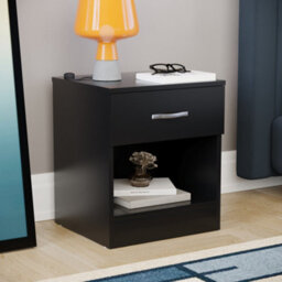 Lassic Vida Designs Riano Black 1 Drawer Bedside Chest (H)470mm (W)400mm (D)360mm - thumbnail 1