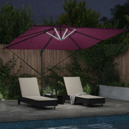 Berkfield Modern Cantilever Roma Parasol With Leds In Bordeaux Red, 286 X 285 X 270 Cm Aluminium. - thumbnail 4