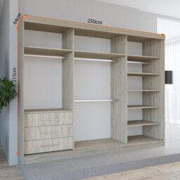 Fhif Dubai 250Cm Oak Sliding Door Wardrobe Modern Bedroom Storage With Full Length Mirror Shelves And Hanging Rails - thumbnail 2