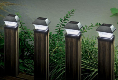 4 X Smart Garden Solar Black Garden Fence Post Top Lights Super Bright White Led - image 1