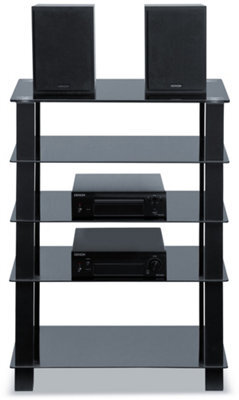 Homeology Trinity Gloss Black 5 Shelf With Black Legs Flat Screen Tv Rack Glass Stand - image 1