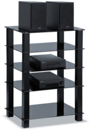 Homeology Trinity Gloss Black 5 Shelf With Black Legs Flat Screen Tv Rack Glass Stand - thumbnail 2