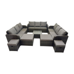 Fimous Rattan Garden Outdoor Furniture Set 3 Seater Sofa Square Coffee Table Set With 4 Stools Dark Grey Mixed - thumbnail 1