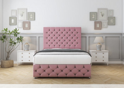 "Comfort Florida Pink Plush Divan Bed Base 2 Drawers Foot-End - 26"" Strutted & 12"" Footboard 5' King" - image 1