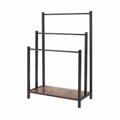 Billtix Freestanding 3 Bar Metal Towel Rack With Shelf, Industrial Bathroom Storage Stand, In Black. - image 1