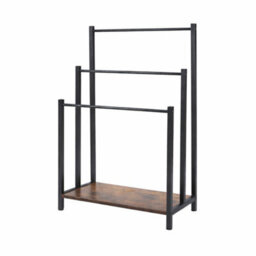 Billtix Freestanding 3 Bar Metal Towel Rack With Shelf, Industrial Bathroom Storage Stand, In Black.