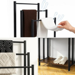 Billtix Freestanding 3 Bar Metal Towel Rack With Shelf, Industrial Bathroom Storage Stand, In Black. - thumbnail 4