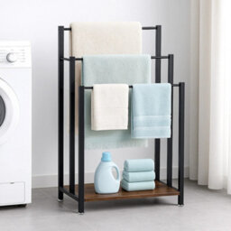 Billtix Freestanding 3 Bar Metal Towel Rack With Shelf, Industrial Bathroom Storage Stand, In Black. - thumbnail 7