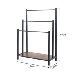 Billtix Freestanding 3 Bar Metal Towel Rack With Shelf, Industrial Bathroom Storage Stand, In Black. - thumbnail 2