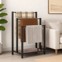 Billtix Freestanding 3 Bar Metal Towel Rack With Shelf, Industrial Bathroom Storage Stand, In Black. - thumbnail 6