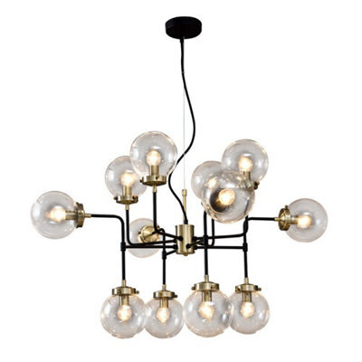 Luminosa Lighting Luminosa Industrial And Retro Hanging Pendant Fixed Antique Bronze, Black 12 Light  With Clear Shade, E14