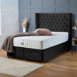 Bsspoke Chesterfield Ottoman Divan Bed End Lift Up Storage Base Black Plush With Free Mattress & 54Inch Headboard In All Sizes